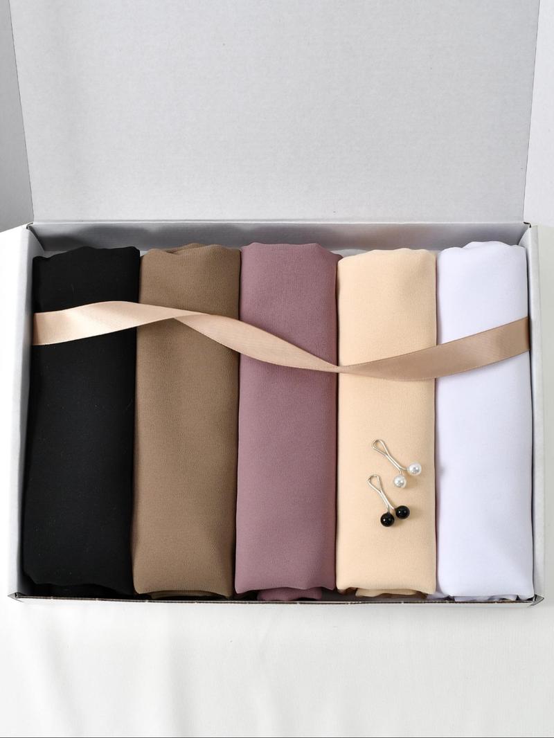 Women's Solid Color Chiffon Khimar Set, Casual Breathable Modest Hijab Set with Hair Clips, Fashion Accessories for Daily Wear