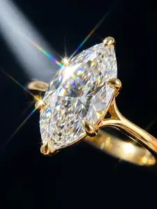 Macaron Cut Single Diamond Engagement Ring, Bridal Engagement Ring, Gold Plated Six Prong Cubic Zirconia Ring, Elegant Stackable Promise Ring, Anniversary Gift for Women