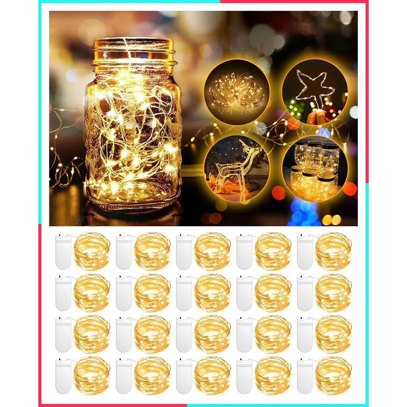 20 Pack Battery Operated Fairy Lights 3.3ft 20 LED Mini String Lights Twinkle Lights Copper Wire Firefly Starry Lights for Mason Jars Wedding Party Christmas Centerpiece Table Decorations Warm White
