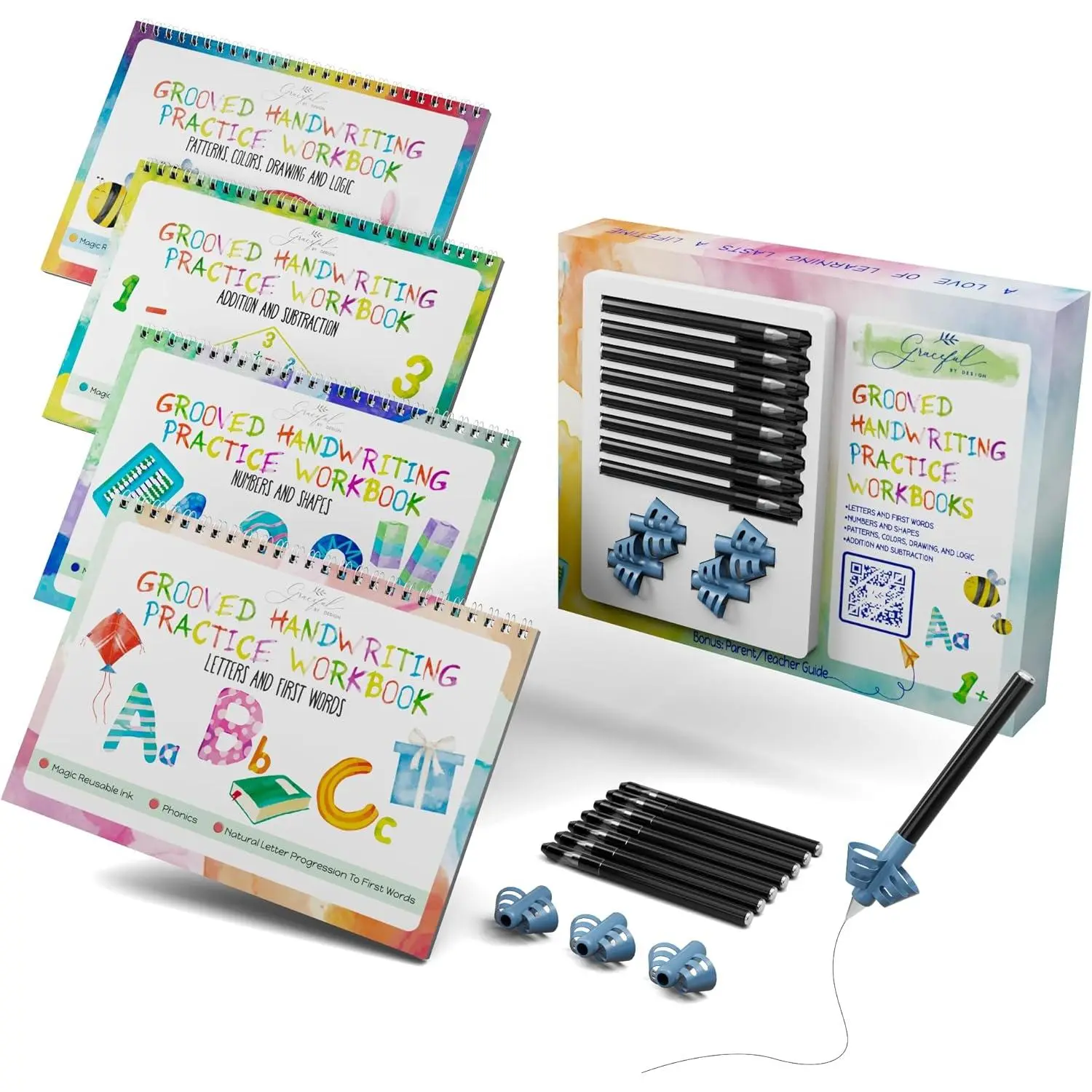 Grooved Handwriting Practice Books for  3-7 |  Letter Tracing with Mess-Free Disappearing Ink | Teacher-ed | Magic Grooved Writing Practice Books | Full Set