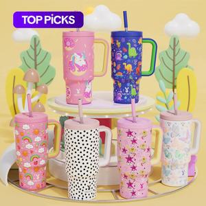 【meoky】 24oz leak-proof straw handle cup with lid & handle, 1 count portable non-slip stainless steel thermos cup with straw, summer cool bottle, wide mouth & narrow bottom tumbler cup for easy cleaning & car loading, leakproof tumbler