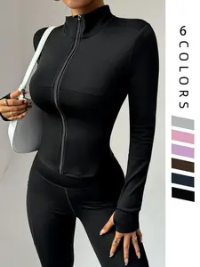 Women's Solid Color Sporty Zipper Long Sleeve Top, Soft Comfortable Breathable Workout Tops Yoga Gym Running Cycling Hiking Golf Tennis Indoor Outdoor, Athletic Yoga Tops, Gym Apparel, Gym Sportswear, Fitness Training Clothes