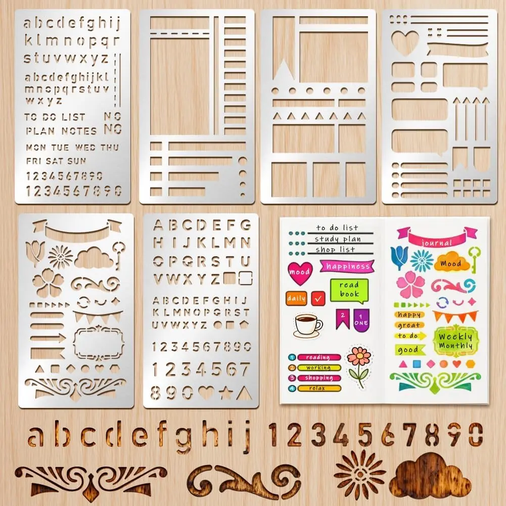 6 count Metal Planner Stencil Journal Stencil   Engraving Stencils Small Letter Metal Stencils for Journaling Templates for DIY Bookmarks Carving Draw Scrapbook