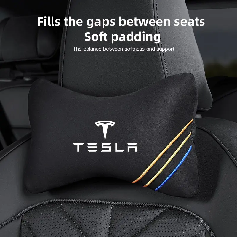 Suede Car Neck Pillow Soft Comfortable Suede Headrest Waist Cushion For Tesla Model 3 Model S Model X Model Y Cybertruck Roadster SpaceX