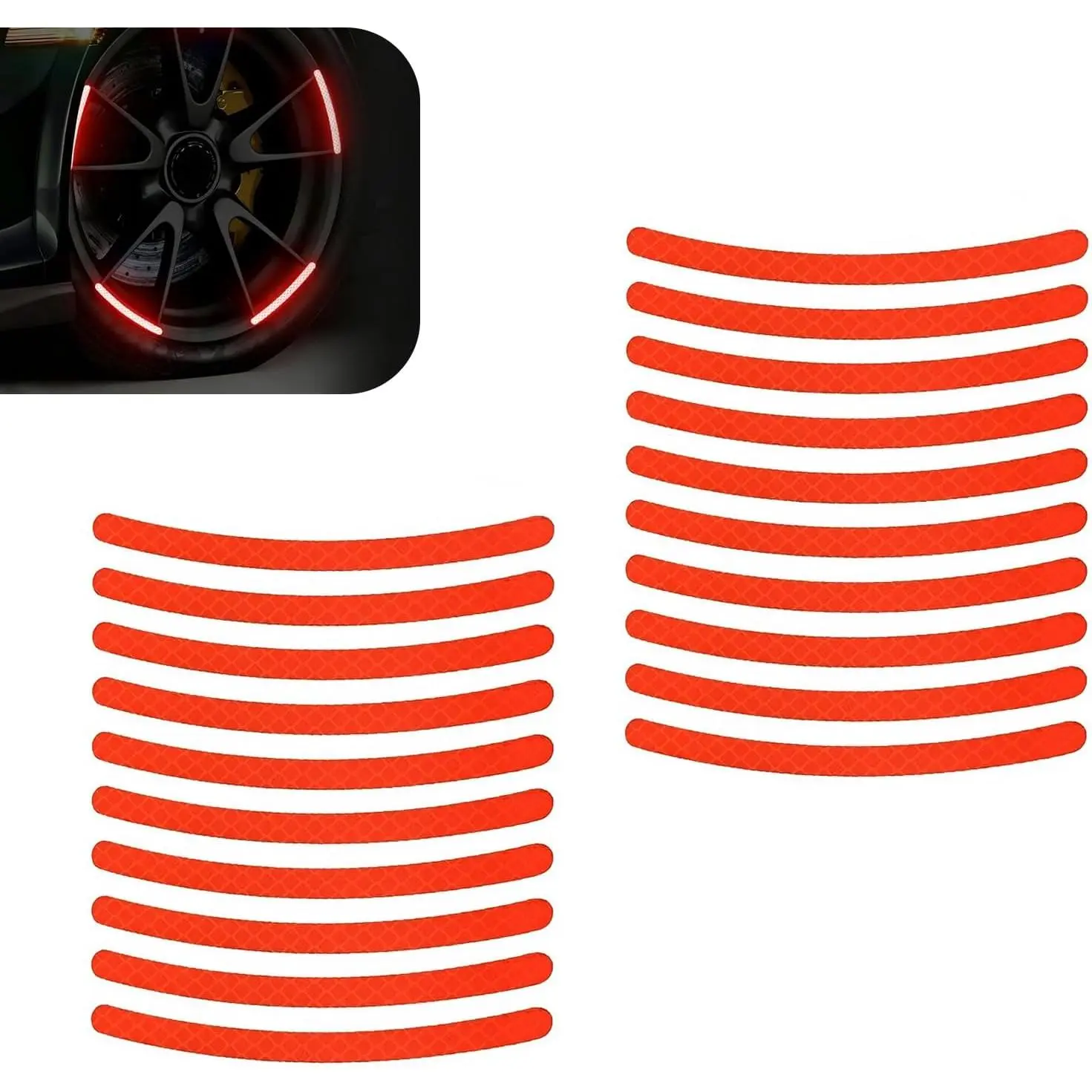 20 PCS Car Wheel Rim Reflective Strips, Safety Warning & Anti-scratch Rim Guard, Cool Decorative Tire Sticker, Self-adhesive Exterior Accessory for Car Motorcycle Bike (Red)