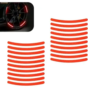 20 PCS Car Wheel Rim Reflective Strips, Safety Warning & Anti-scratch Rim Guard, Cool Decorative Tire Sticker, Self-adhesive Exterior Accessory for Car Motorcycle Bike (Red)
