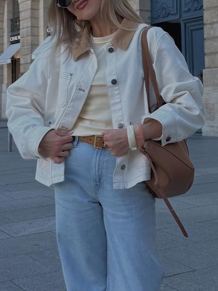 Women's Cotton Jacket, Striped Fabric, Button Front, Casual Long Sleeve, Workwear Style, Multi-Pocket Design, Spring & Fall Fashion