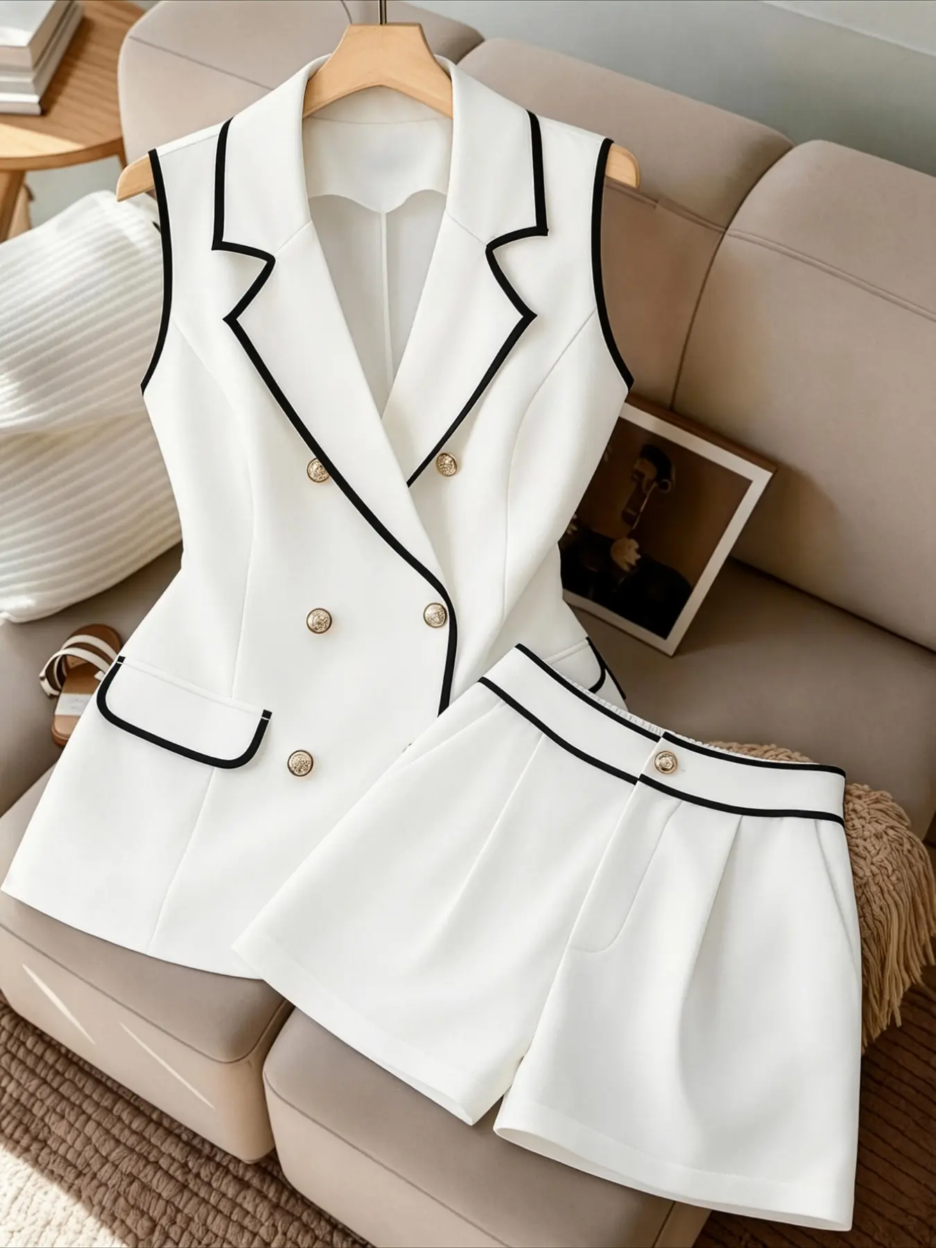 Sleeveless Blazer Set for Plus Size Women, Conceal Waist and Hide Fat, Business Casual Two-Piece, Versatile and Professional