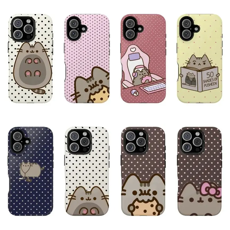 Pusheen The Cat Phone Case, Polka Dot Shockproof Case Cover Compatible With iPhone 16 15 14 13 12 11 Pro Max Galaxy S25 S24 S23 S22 Ultra,tpu cellphone casing, cute phone cases