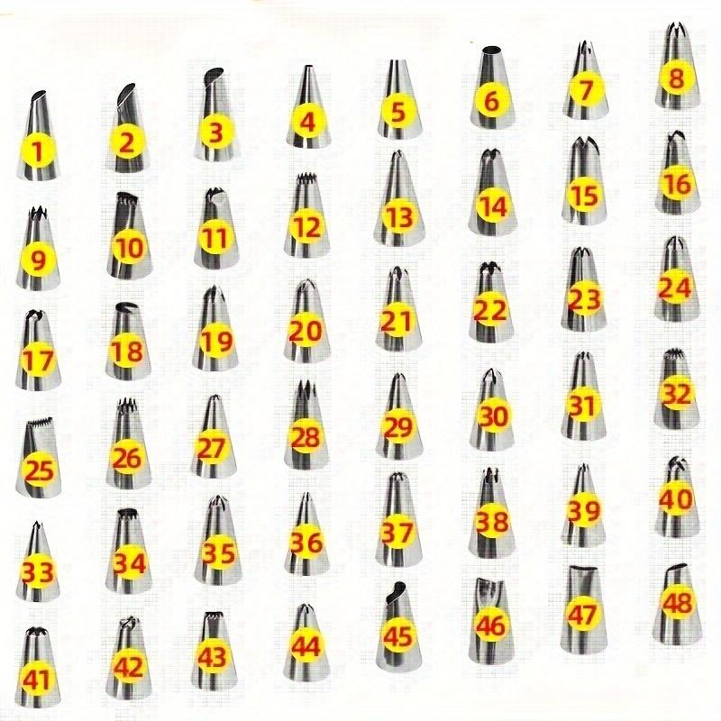 [Stainless Icing Tips] 48pcs Stainless Steel Icing and Piping Tips Set, DIY Cake Decorating Tools, Pastry Cream Nozzles for Baking, Kitchen Accessories