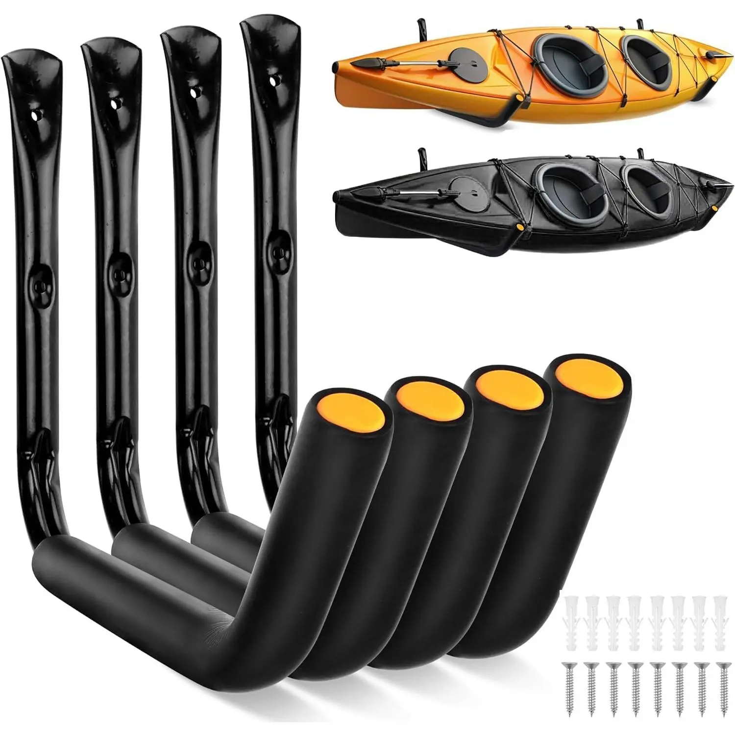 4- 15" 100 Lbs Heavy Duty Garage Storage Hooks, Kayak Storage Rack Garage Hooks  Arm Kayak Wall Mount for  Surfboard Snowboard Paddle Board Ladders Bikes