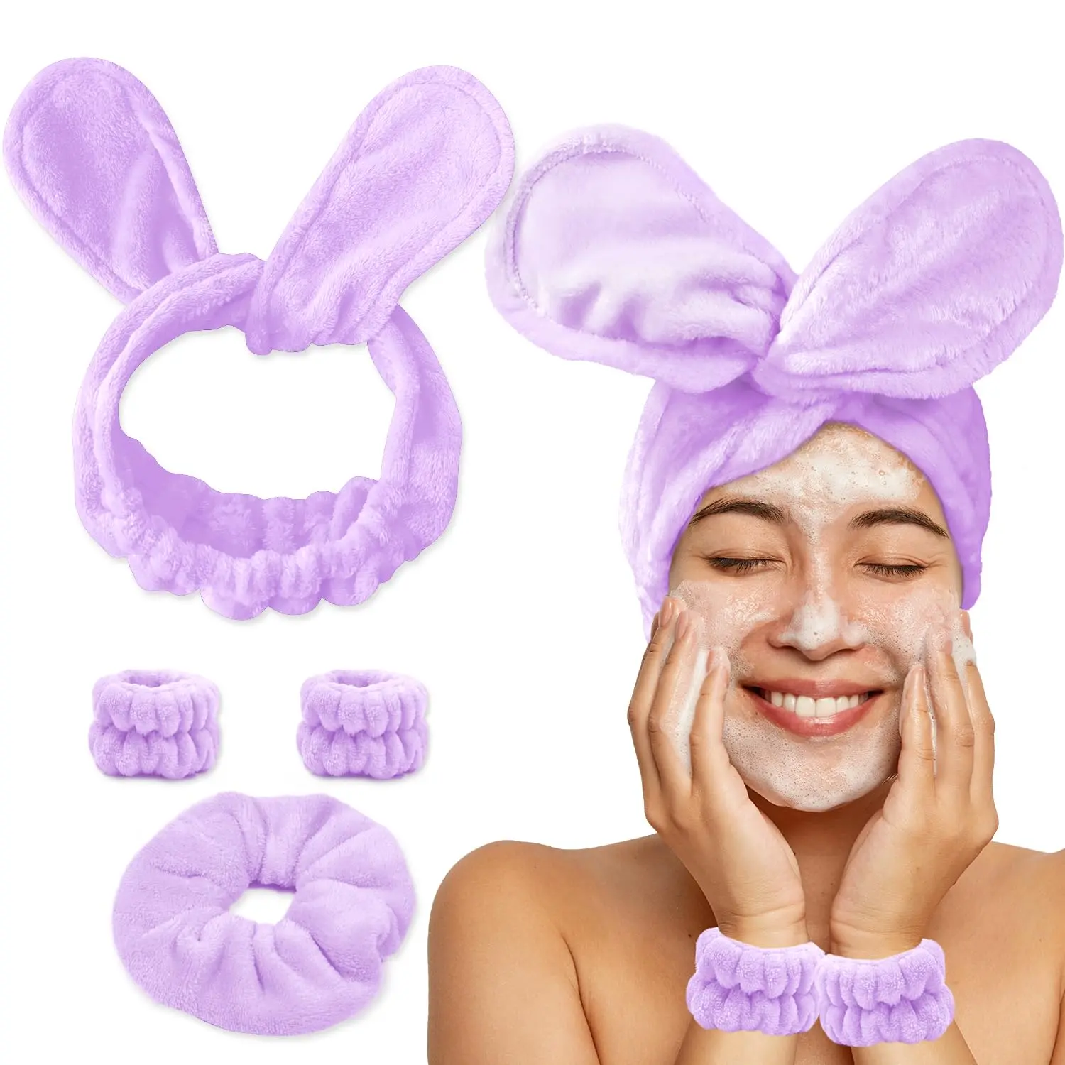 Face Wash Headband and Wristband Fashion Spa Headband, Coral Velvet Face Wash Set, Adjustable Makeup Headbands Hair Band for Washing Face, Facial Skincare Gift for Girls Women