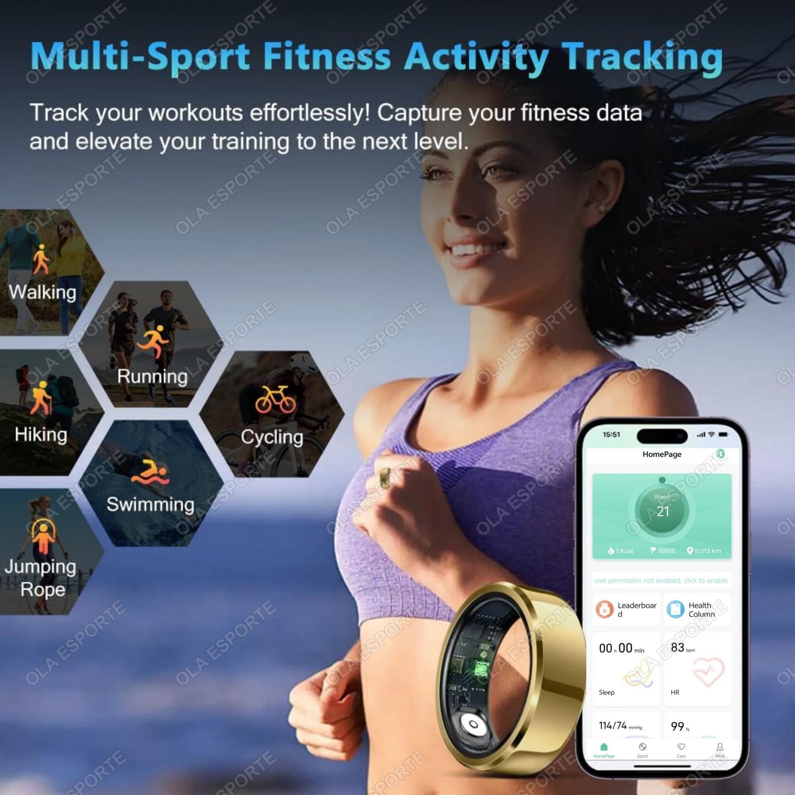 Health Smart Ring Blood Pressure Heart Rate Sleep Monitor IP68 & 5ATM Waterproof Multi Sport Mode for Men Women