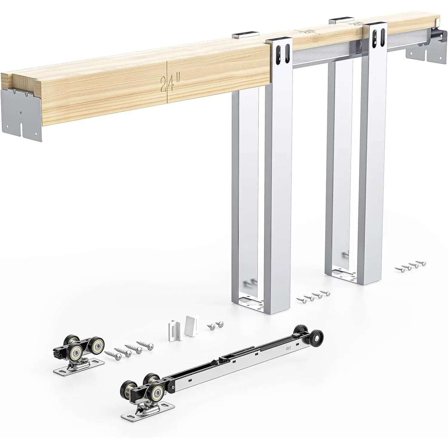 28x80in Pocket Door Frame Kit with Two-Way Soft Close Mechanism for 2X4 Studs Wall,Sliding Hardware for 24"-28" Wide Door,,Slide Smoothly Quietly,Easy Install,No Door (28in x 80in)