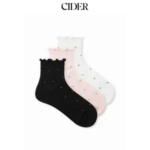 Cider 3 PAIRS CRIMPED POLKA DOT CREW SOCKS SET