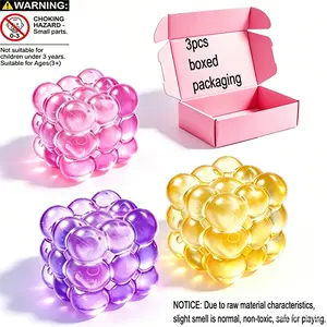 3pcs - Soft Crystal Candy Cube, Sensory Stress Relieving Anxiety Tool, Grape Grip Assisted Stress Relieving Ball, Soft Sensory Stress Relieving Toy