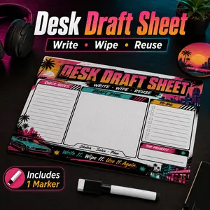 Vintage Neon Reusable Desk Draft Paper Set with Marker, Self-Adhesive Desktop Writing Board, Ideal for Notes and To-Dos