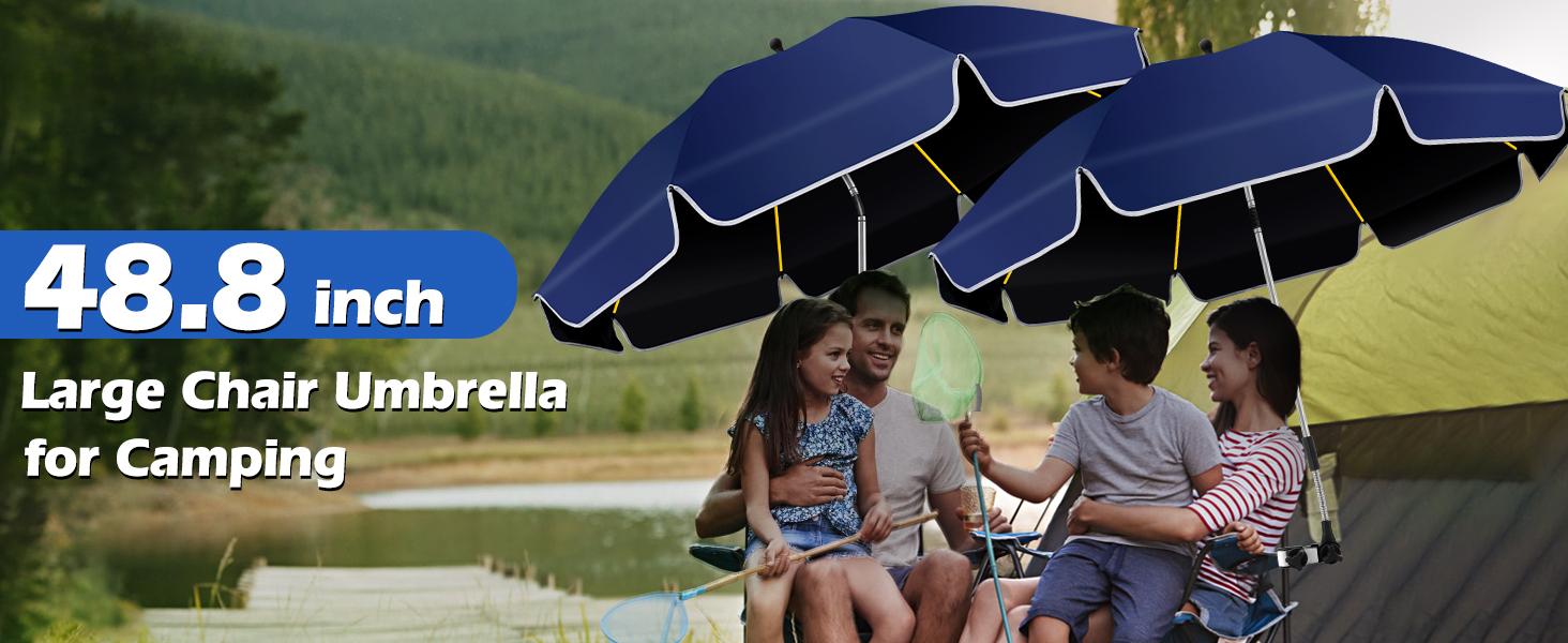 2PACK 48.8 inch Large Beach Umbrella with Clamp Sun Shade for Beach Chair,360 ° Adjustable UV Protection Golf Umbrella with Clip for Outdoor Stroller Wheelchair Camping Chair