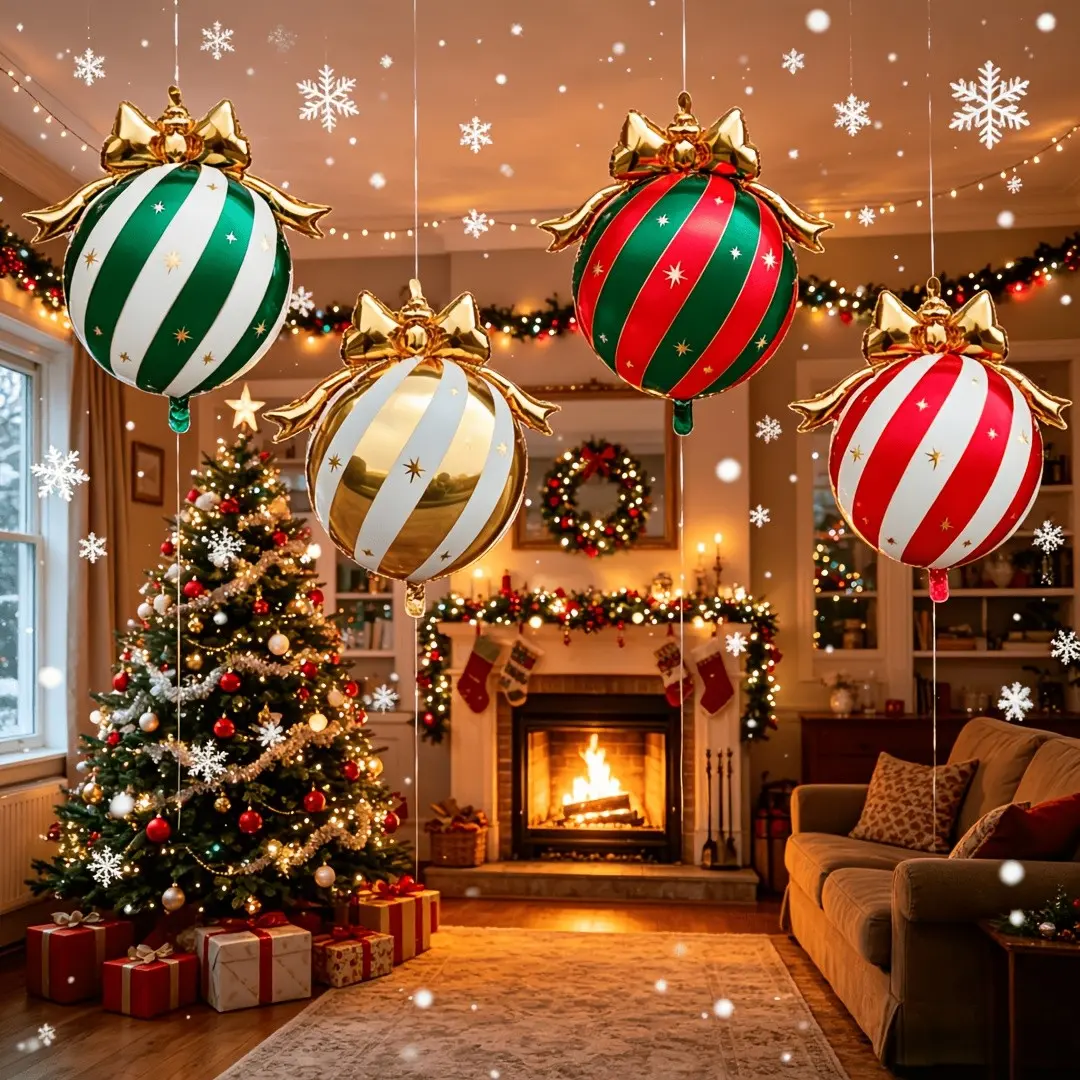 4Pcs Christmas Bow Hanging Ornament Balls, Red Green Gold Multi Color Xmas Baubles, Festive Home Yard & Party Decorations for Christmas and New Year
