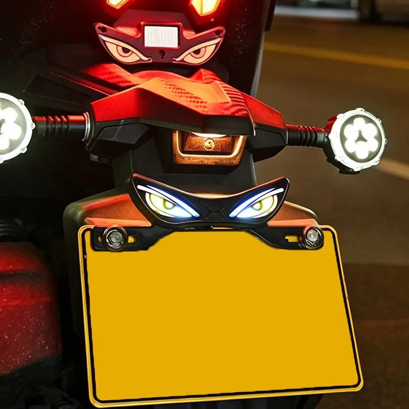Waterproof Acrylic Demon Eye LED Tail Light Lossless Install Auto Color Cycle Motorcycle License Plate Decor Lamp
