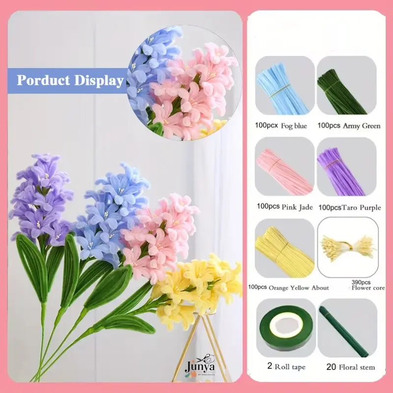 DIY-912 Piece Twisty Rod Hyacinth Floral Pipe Cleaner Craft Kit, Flower Core, Handmade Material Pack for Graduation, Wedding, Party Decor, Halloween, Christmas Gifts