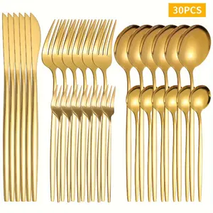 0pcs, Stainless Steel Cutlery Set - Knife Fork Spoon, Tableware Durable And Dishwasher Safe - Mirror Polished Includes Fork, Knife, Spoon