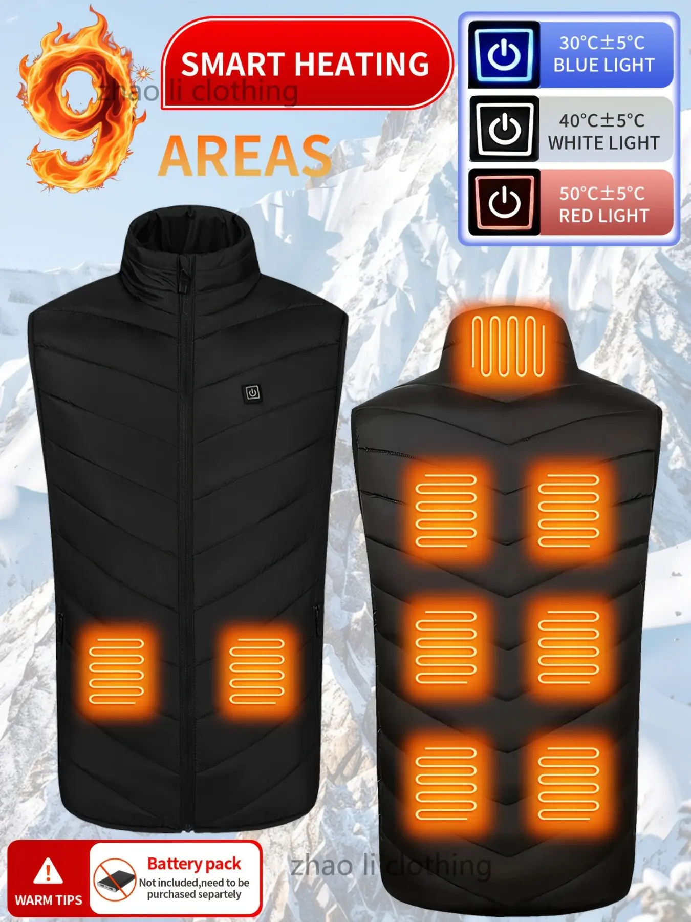 Women's USB Heated Vest, 9-Zone Heating, 3-Temperature Settings, Ideal for Cold Weather Hunting, Fishing, Skiing, Outdoor Work, Winter Essential