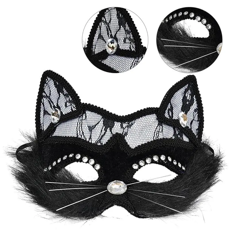 Venetian Makeup Ball Mask Black Lace Cat Face Mask Masquerade Eye Mask Christmas Party Cosplay Headdress Halloween Fancy Mask