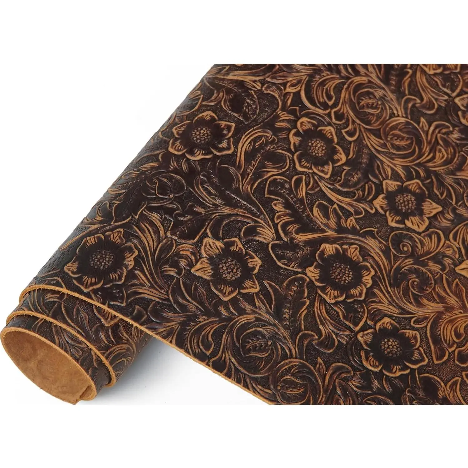 Genuine Bump Texture Plain Geometric Pattern Printed Leather Sheets for Crafts Dark Brown 12"x24"