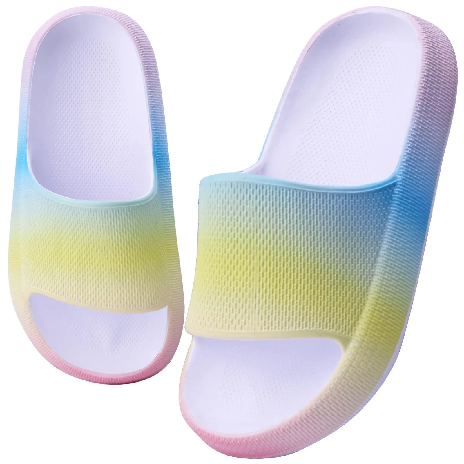 Kids' Pull-On Round Toe Cloud Slides - Solid Color Lightweight Skin-Safe EVA Slippers with Flexible Bouncy Thick Cushioned Sole, Non-Slip for Bathroom & Beach, Women's Slippers
