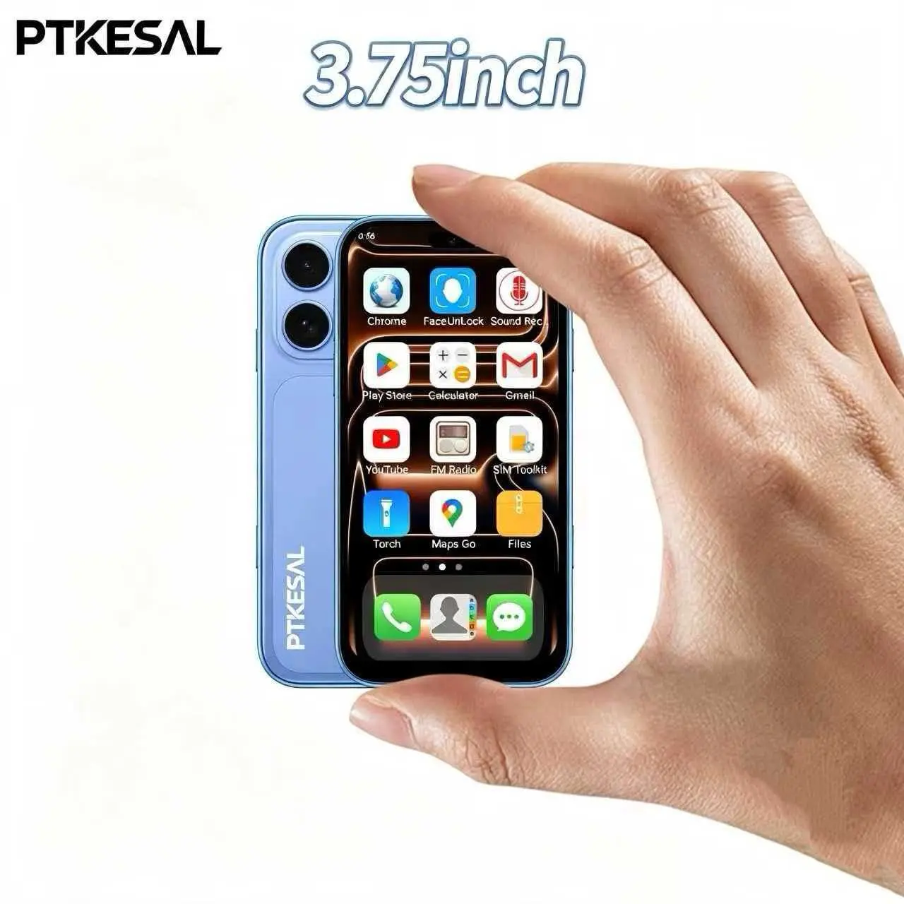 PTKESAL - Children's Mini Phone 3.75-inch compact body Android 10.0 2GB+16GB quad core processor 2 million+2 million pixels Bluetooth WiFi 4G dual card dual standby home portable smartphone