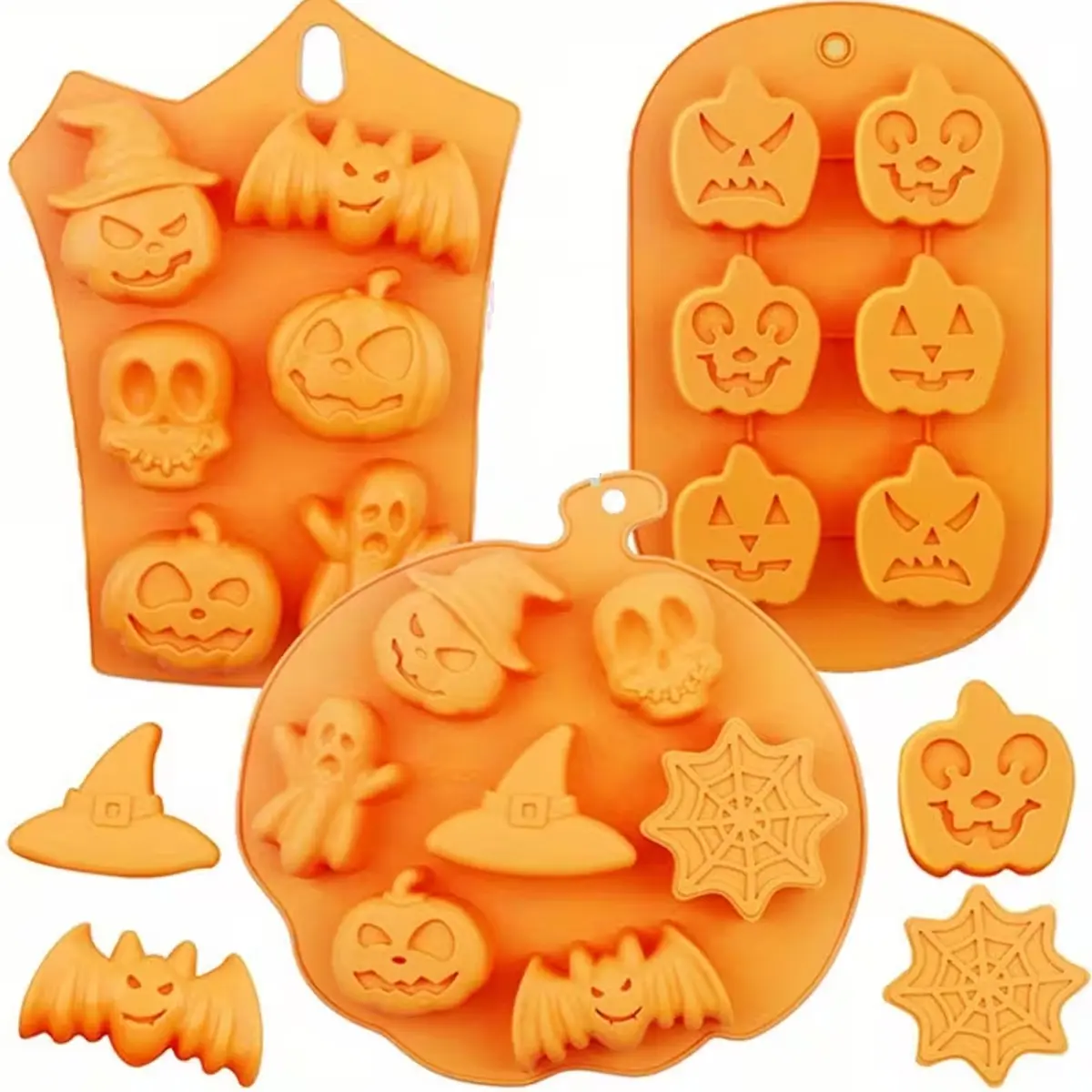 Christmas Silicone Mold Set, Halloween Ghost Pumpkin Skull Witch Hat Bat Shape, Ideal for Candy Chocolate Cake Jellies Cookies Fondant Soap Candle Molds