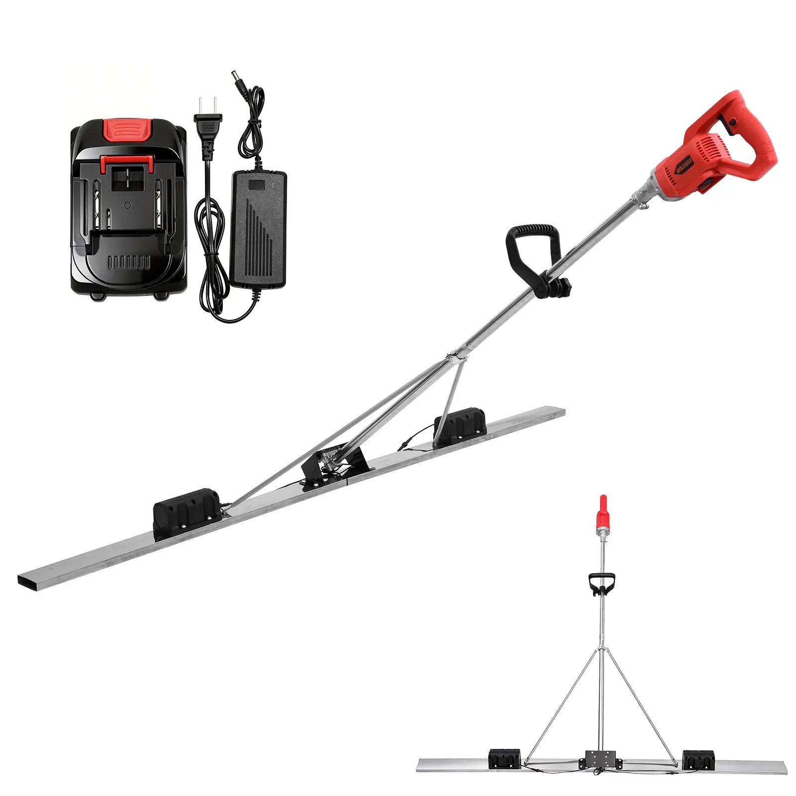 Concrete Vibratory Screed, Pure Copper High-Freq Motor, 21V 60W, 180cm/70.87in Scraper, 2500mAh Battery, 1.5H Runtime, for Floor/Road/Foundation Construction