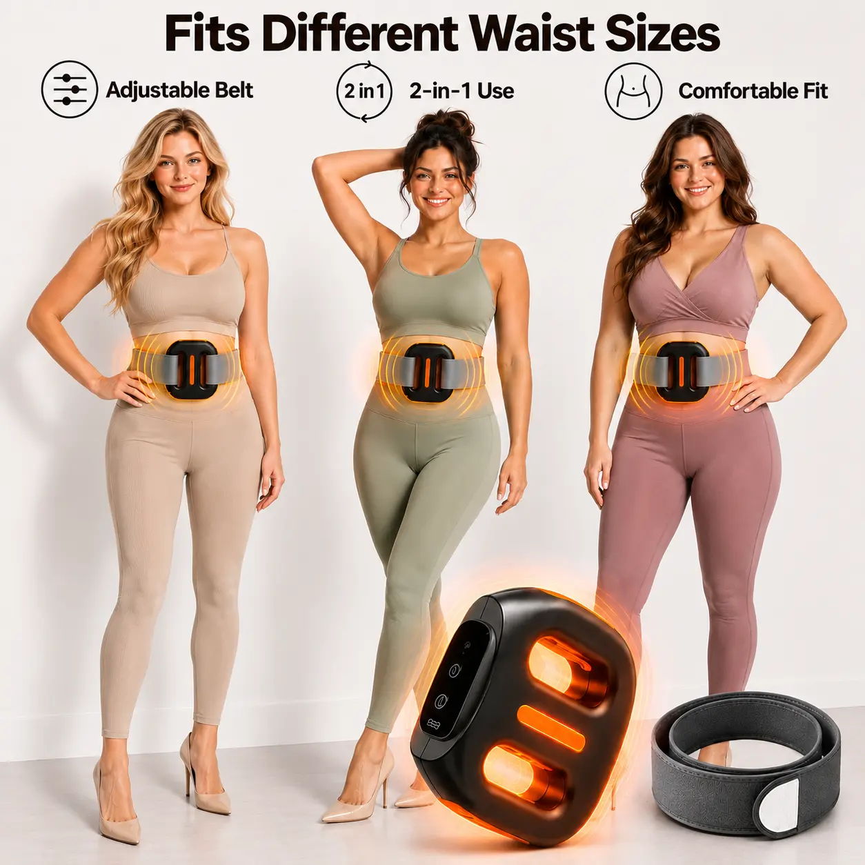 Cordless Mini Fascia Ring Massager 2026 - Unisex Daily Muscle Massage Device with Adjustable Long Strap, High-Density Multi-Pulse Hands-Free Tool for Waist & Back, Breathable Knit Portable Fitness Gift for Family