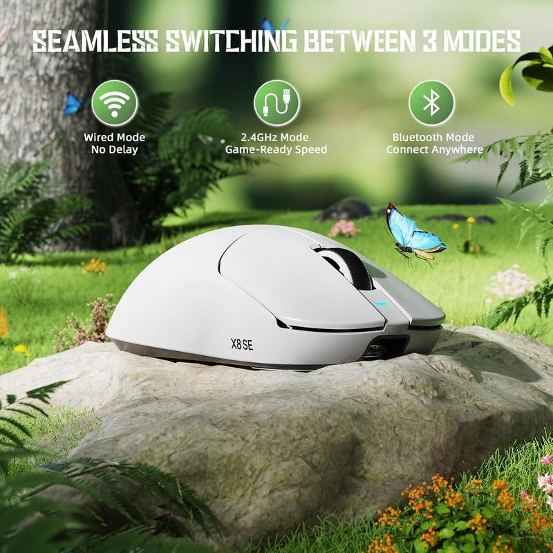 ATTACK X8 SE 55g Superlight Gaming ,BK52820 Tri-Mode BT/2.4G /Wired ,25000DPI,500mAh ,Med to Large Hand Size,5 Programmable Buttons for Pc/(White) ATTACK X8 SE 55g Superlight Gaming ,BK52820 Tri-Mode BT/2.4G /Wired ,25000DPI,500mAh ,Med to Large Hand Size,5 Programmable Buttons for Pc/(White)