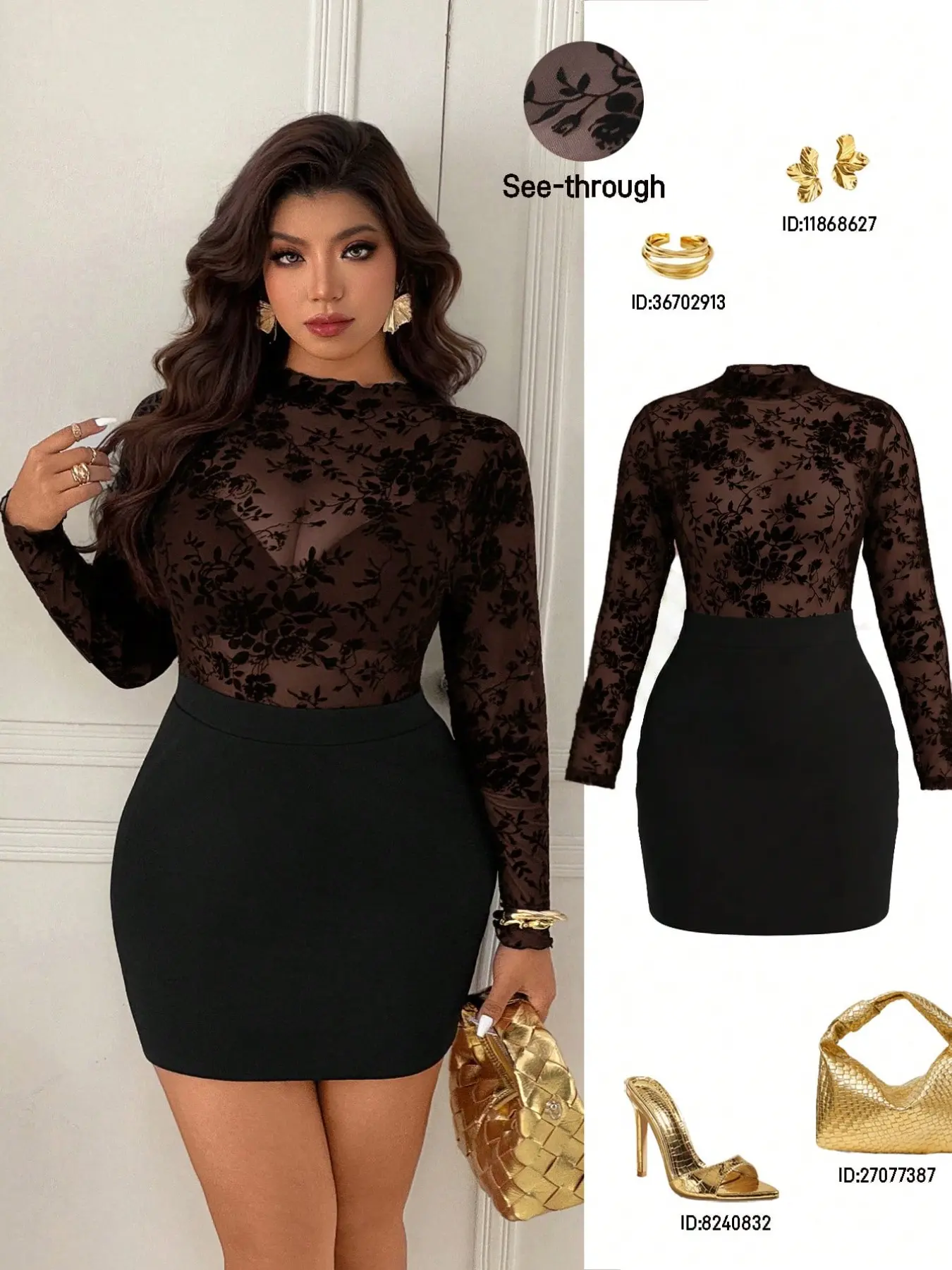 Women's Faux Fur Mesh Patchwork Dress, Elegant Floral Design, Comfortable Fit, Casual Wear, All-Season Fashion, Plain Surface