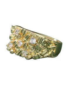 Men's Hip-Hop Fashion Gold Brick Zircon Ring