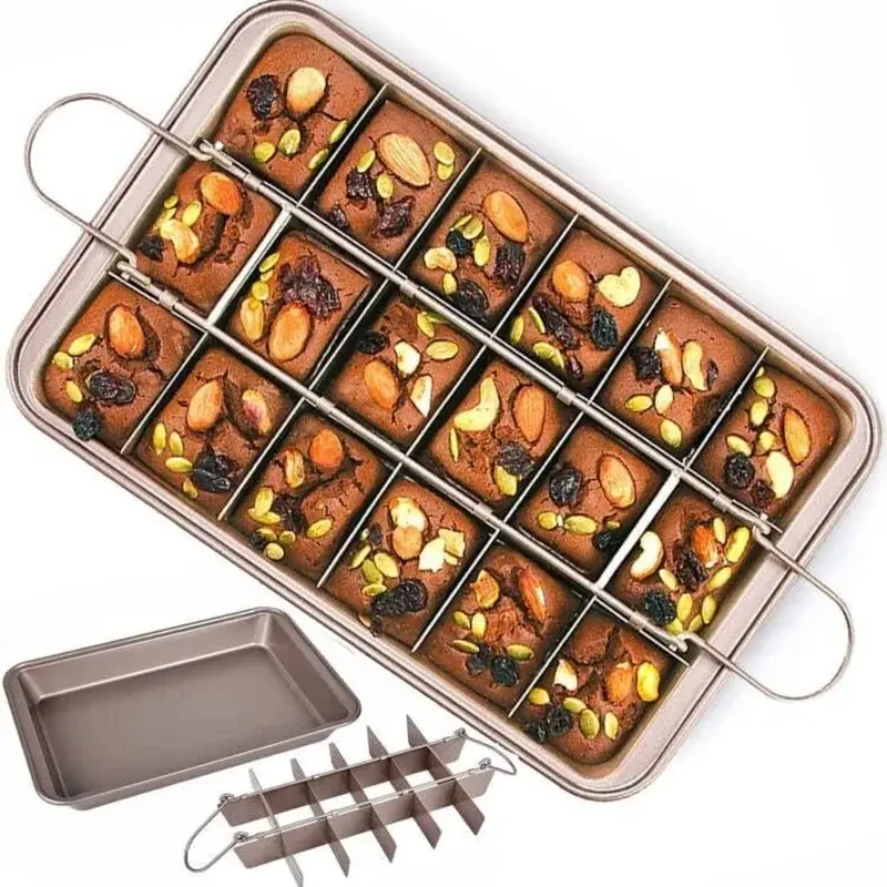 Premium Carbon Steel 18-Compartment Baking Pan - Square Brownie Cake Mold with Dividers, Nonstick Multi-Section Muffin Tray with Ergonomic Grips, Heavy-Duty Bakeware, Perfect for Even Baking.