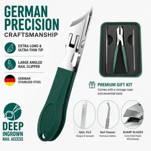 Eagle Beak Beveled Nail Clippers,3-Piece Sets of Eagle Beak Beveled Nails Clippers, Long Handle Wide Jaw Opening Anti-Splash Slanted Nail Clipper for Thick Nails, Seniors&Ingrown Care (Green)