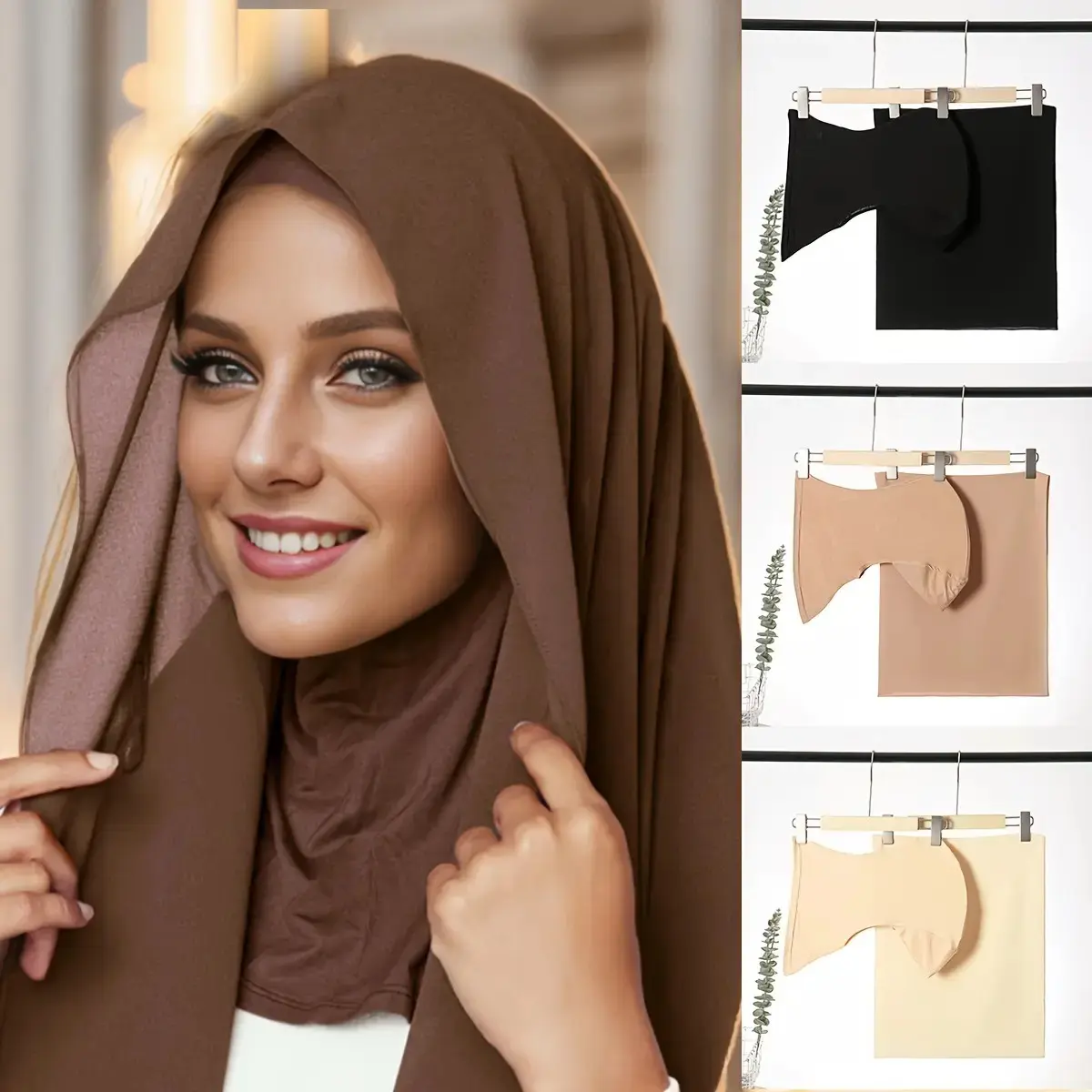 Elegant Elastic Instant Hijab Solid Color Chiffon Hijab Set Women's Modal Pullover Bandana Thin Breathable Soft Cozy Scarf