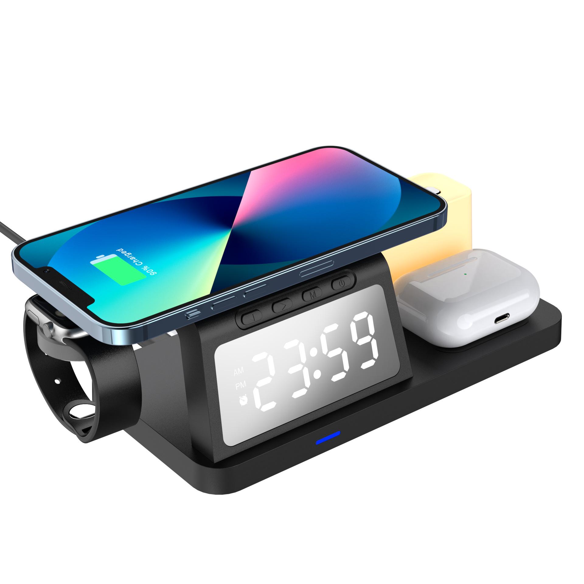 Multifunctional clock wireless charger 15W fast charging suitable for Apple, colorful ambient night light alarm clock wireless charger