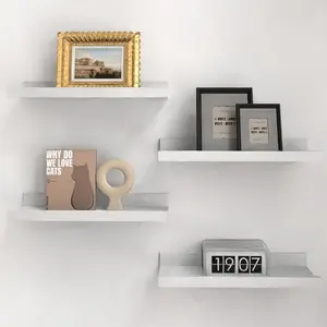 4-Piece Wooden Floating Wall Mounted Shelves with Lip, Space-Saving Wall Organizer Shelf, 15-20 Kg Load Capacity for Nursery, Living Room, Bathroom Accessory, Room Decorations Home Storage