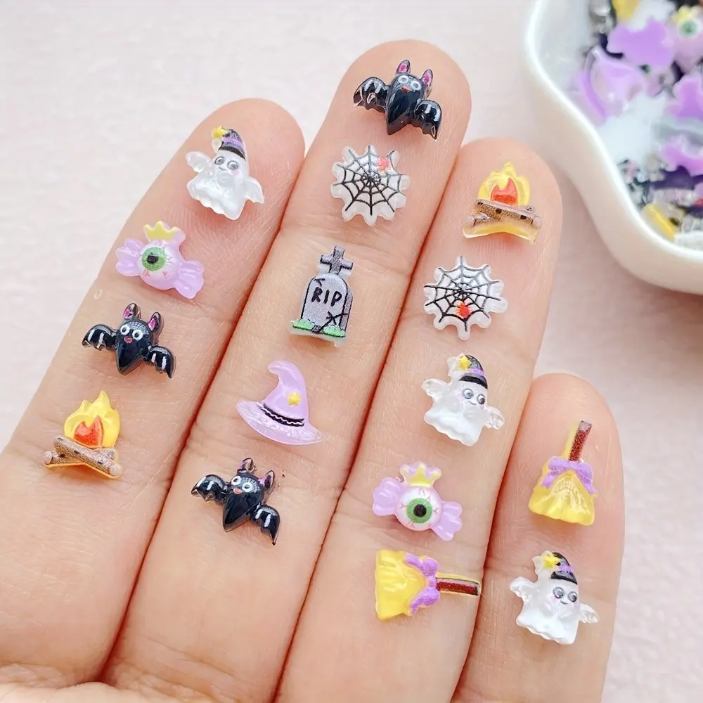 60 pieces of mixed mini cartoon Halloween ghost, bat flat back resin nail decoration - for nail art, scrapbook, DIY wedding decoration - ideal gift choice for Halloween and Christmas