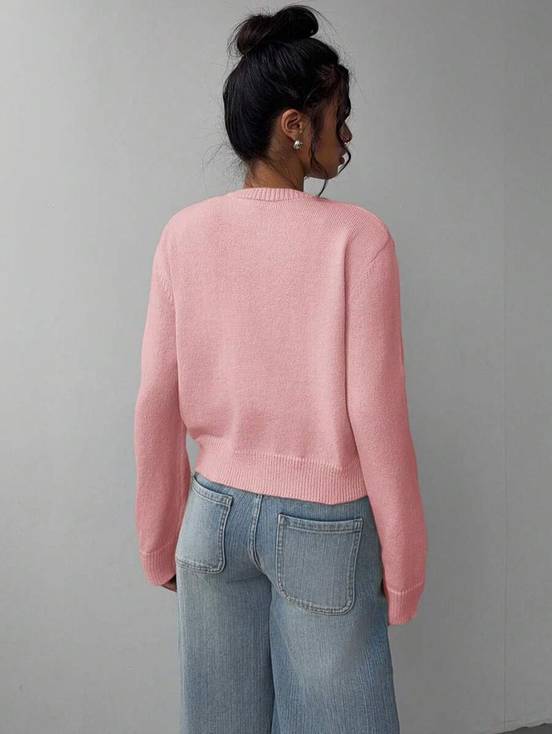 BIGWIG women's solid color button front cardigan, spring and autumn casual long sleeve sweater, fashionable women's daily knitwear, basic style, street style, button long sleeve solid color elegant sweater, classic women's fashion front cardigan