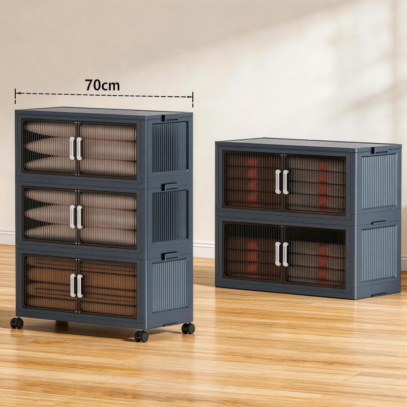 5 Tier Folding Storage Containers with Wheels, Stackable Collapsible Plastic Bins, Durable Organizer for Kitchen Pantry and Closet