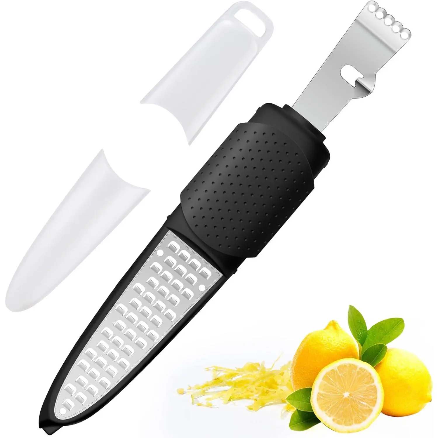 Professional Grade 2-in-1 Stainless Steel Citrus Zester & Garlic Grater with Black Protect Cover, Dishwasher Safe for Parmesan, Nutmeg, Lime, Ginger (Kitchen Utensil)