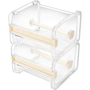 2 Pack Transparent Desktop Multi Washi Masking Tape Storage Dispenser, Tape Cutter, Tape Roll Holder (Not Include Masking Tape) (Beige)