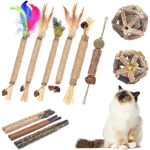 Silvervine Cat Toys for Cats, 12 Pack Matatabi Chew Sticks with 2 Catnip Cage Balls, Interactive Cat Chew Toys for Kittens, Indoor Cats and Aggressive Chewers