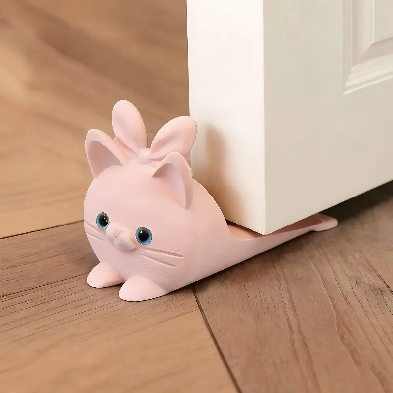 3D Printed Cat Door Stopper,Cute Pink Bunny Eared Cat Doorstop, Non-Slip Door Wedge Stop, Finger Protection Door Holder, Anti-Slam Door Block, Durable Decorative Door Accessory for Home, Office, Bedroom, Nursery, Easter Decorations, Mother's Day Gift Idea