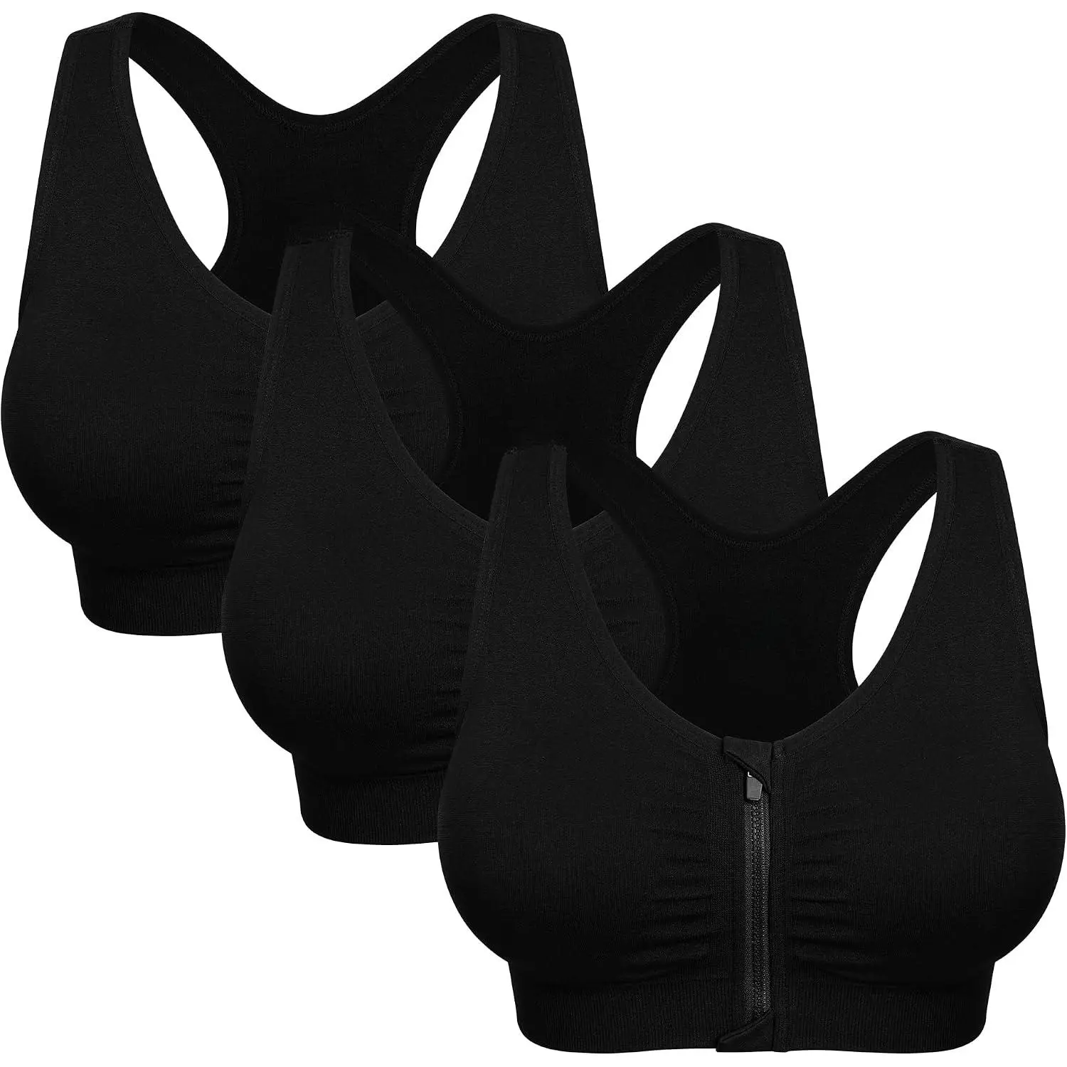 Women's Zip-Front Wireless Medium Support Compression Post-Surgery Mastectomy Bra - Nylon Blend, Compression Fit, Removable Pads, Comfort for Workout Yoga, Hand Wash